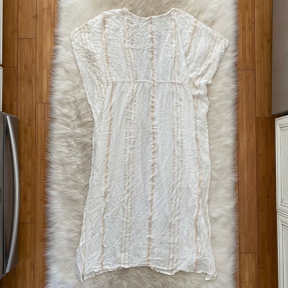 Lovestitch White Beige Stripe Open Tie Front Flowy Maxi Caftan Coverup Kimono - Picture 8 of 12